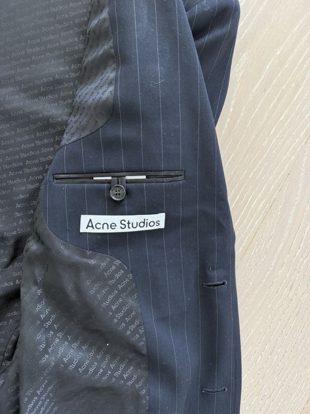 Acne Studios Acne Studios Navy Grey Pinstripe Twill Blazer Size 44R - 7 Thumbnail