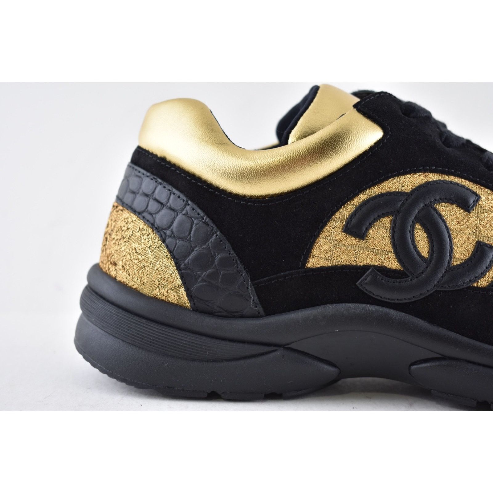 Chanel Chanel 19A Mens Black Gold Croc Suede CC Logo Low Top Size US 11 / EU 44 - 3 Thumbnail