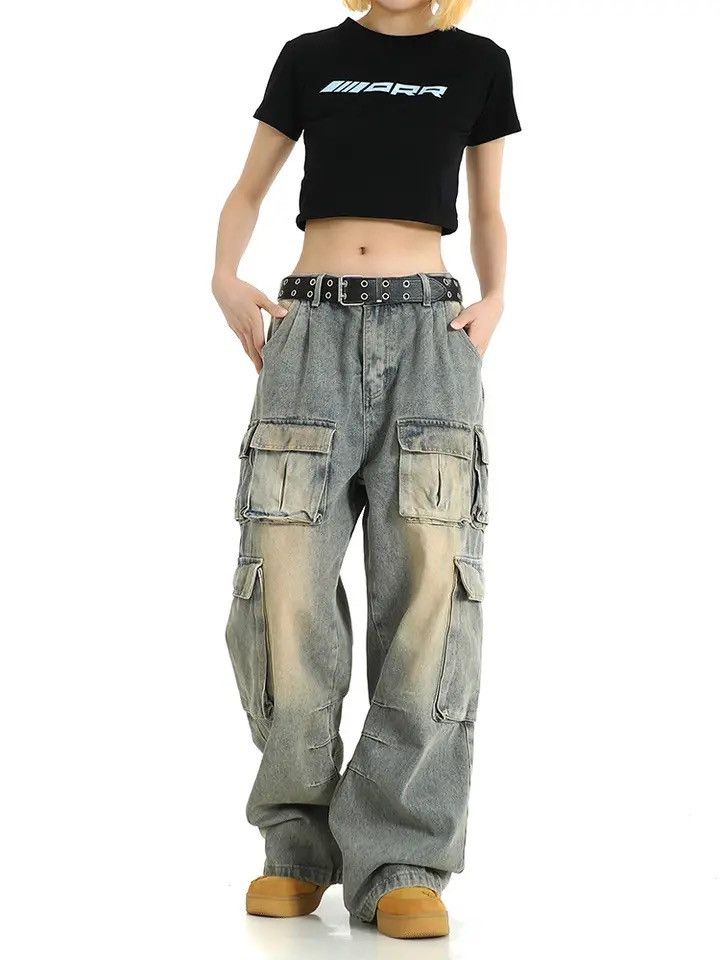 Japanese Brand × Jean Vintage Women Cargo Pants Wide Leg Jeans Size 32" / US 10 / IT 46 - 3 Thumbnail