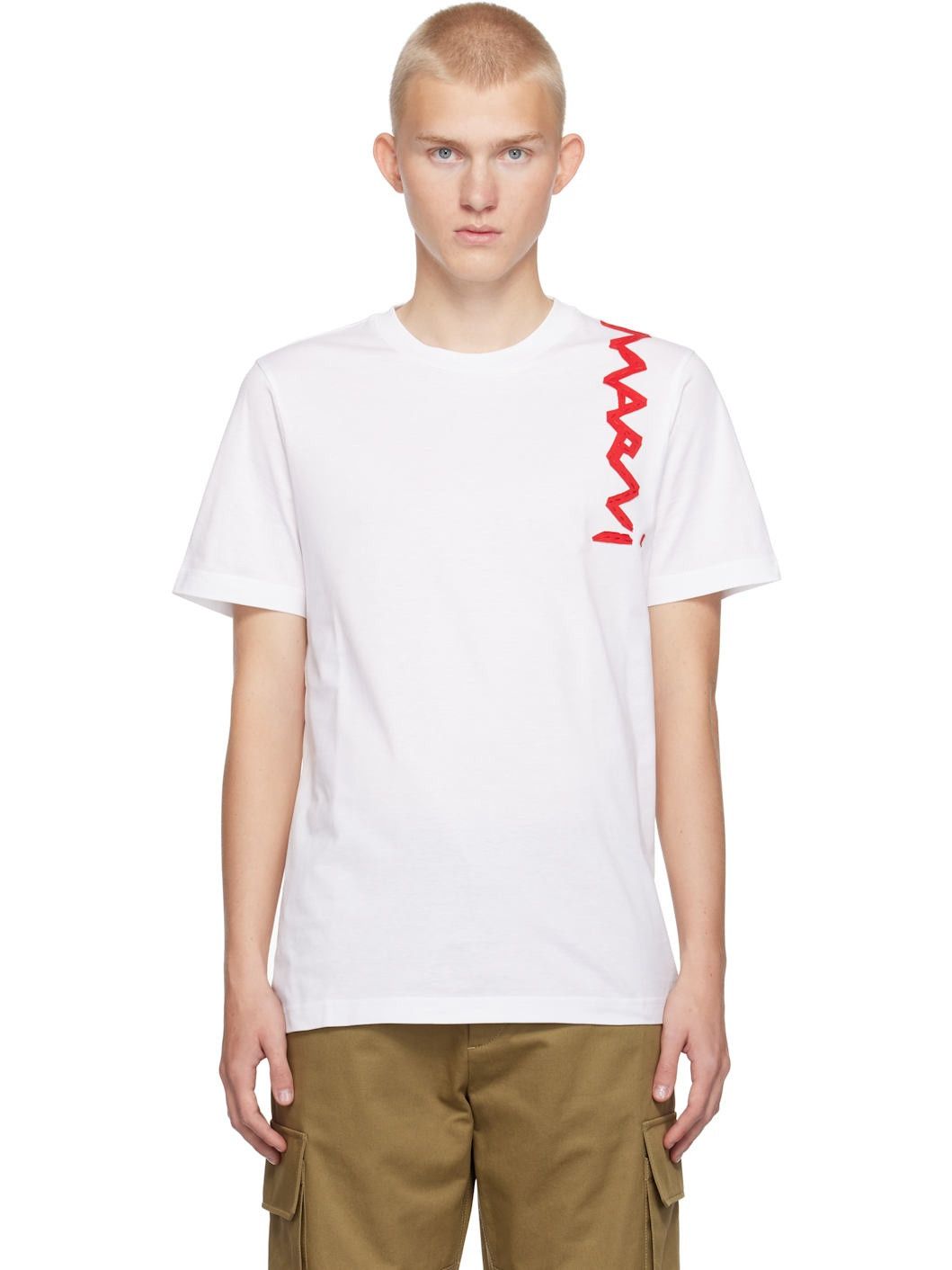 Marni o1w1db11125 Mending Logo T-Shirt in White Size US XL / EU 56 / 4 - 1 Thumbnail