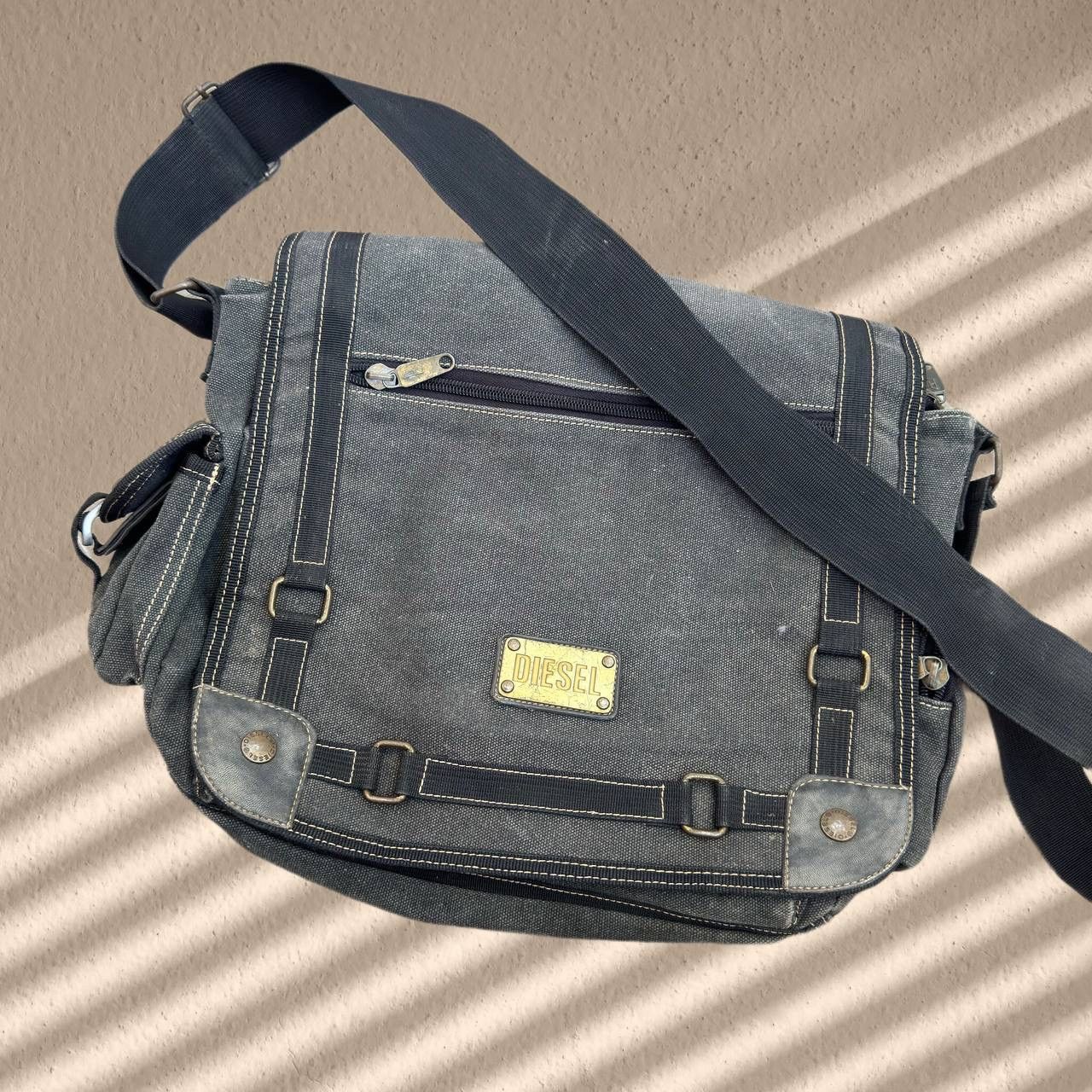 image of Avant Garde x Diesel 90's Diesel Vintage Multipocket Washed Canvas Crossbody Bag in Khaki, Men's