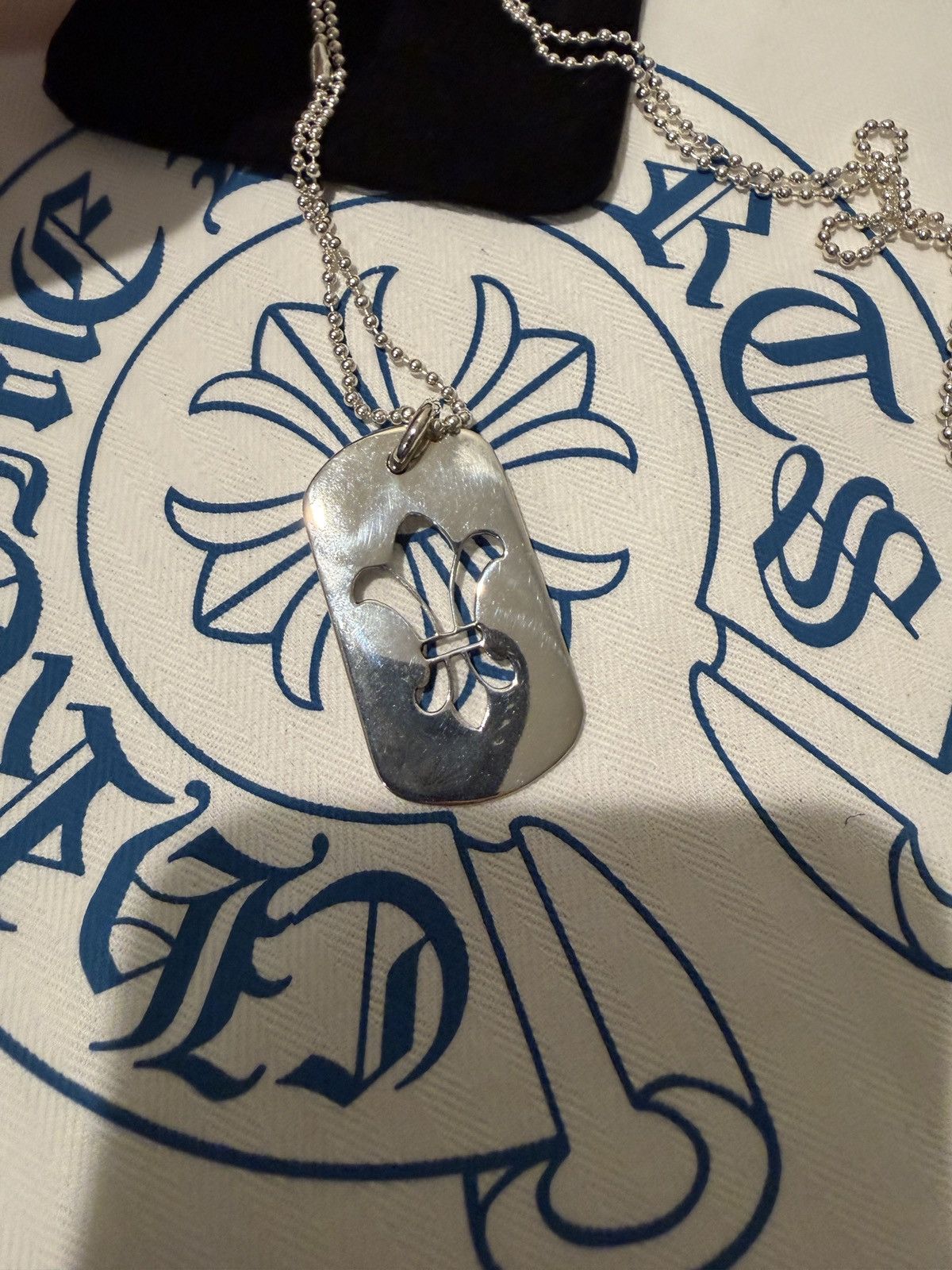 Chrome Hearts Fleur Cut Out Dog Tag Pendant on Ball Chain Necklace Size ONE SIZE - 7 Thumbnail