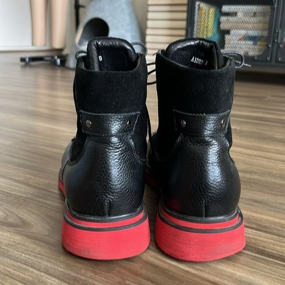 Other MeMarc Nolan Aiden Black Leather Combat Boots Red Sole Lace Size US 9 / EU 42 - 5 Thumbnail