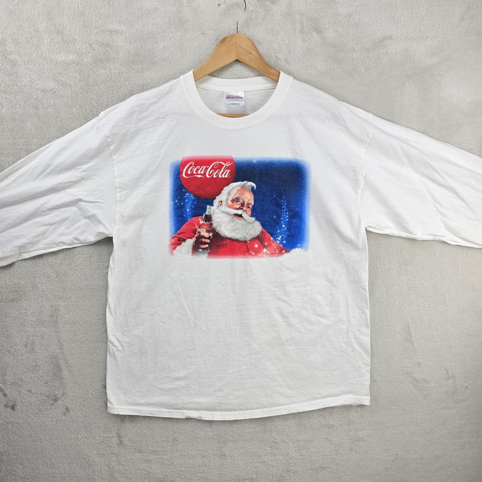 Hanes Vintage Coca Cola Santa Claus Shirt XL White Christmas Y2K Size US XL / EU 56 / 4 - 2 Thumbnail