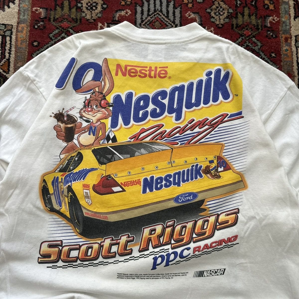 Vintage 90s NASCAR Nesquik Scott Riggs Racing Long Sleeve T-Shirt Size US XL / EU 56 / 4 - 12 Thumbnail