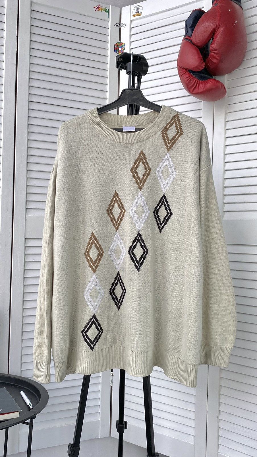 Vintage Vintage 70s Diamond Pattern Knit Crewneck Sweater Size US L / EU 52-54 / 3 - 8 Thumbnail