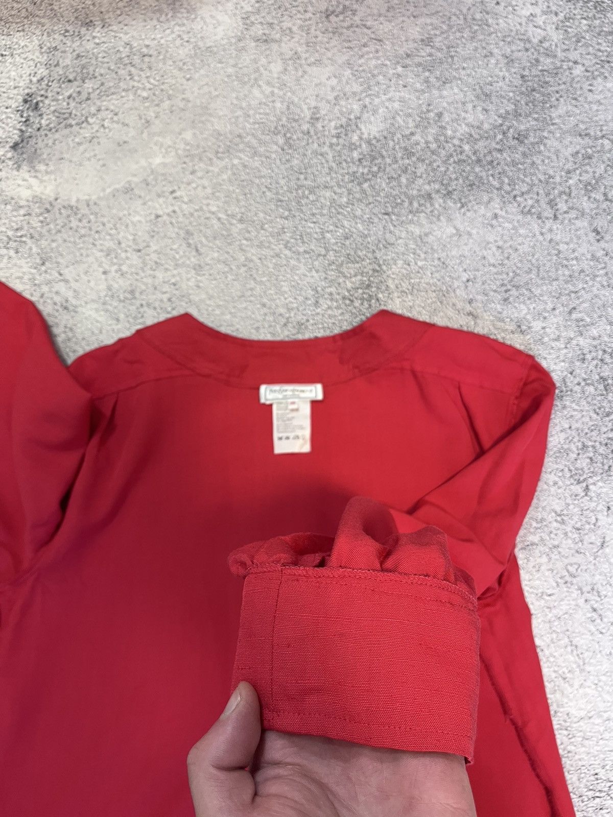 Yves Saint Laurent YSL Variation Red Silk Linen Blouse Gold Buttons Vintage F38 Size S / US 4 / IT 40 - 17 Thumbnail