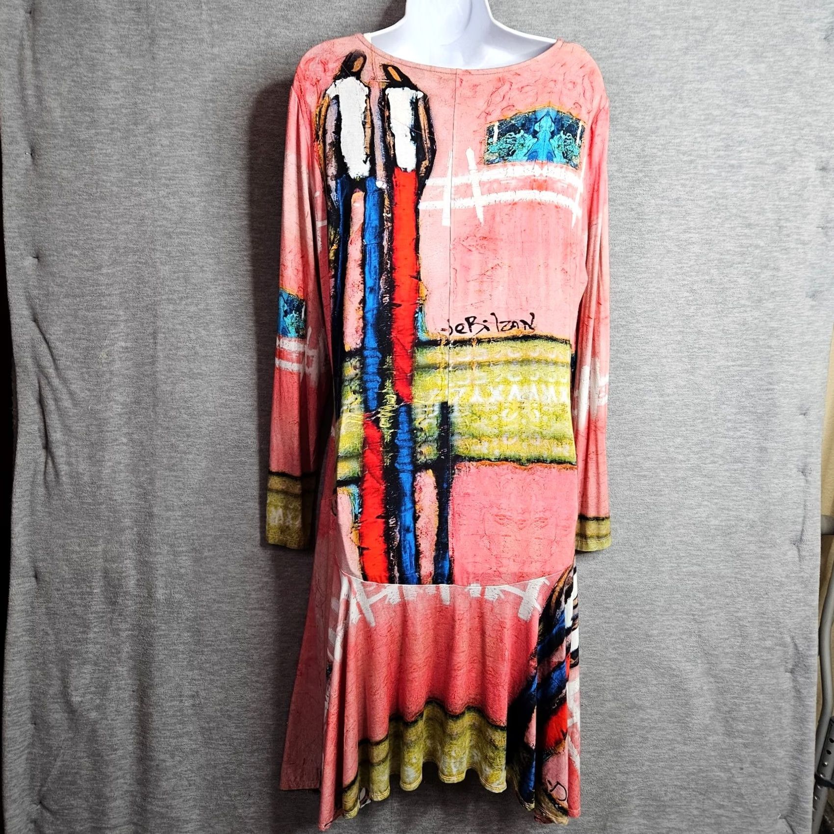 Fubu UBU Dress Women’s Large Pink Abstract Graphic Long Sleeve Casual Multicolor Size L / US 10 / IT 46 - 2 Thumbnail
