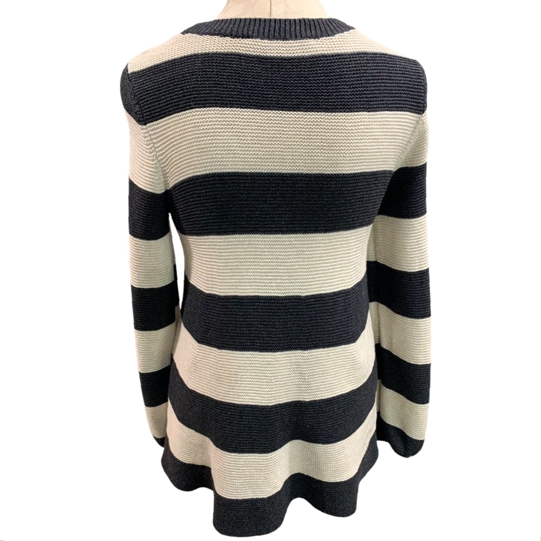 Loft LOFT Medium Womens Gray Ivory Striped Long Sleeve Pullover Sweater M Size M / US 6-8 / IT 42-44 - 5 Thumbnail