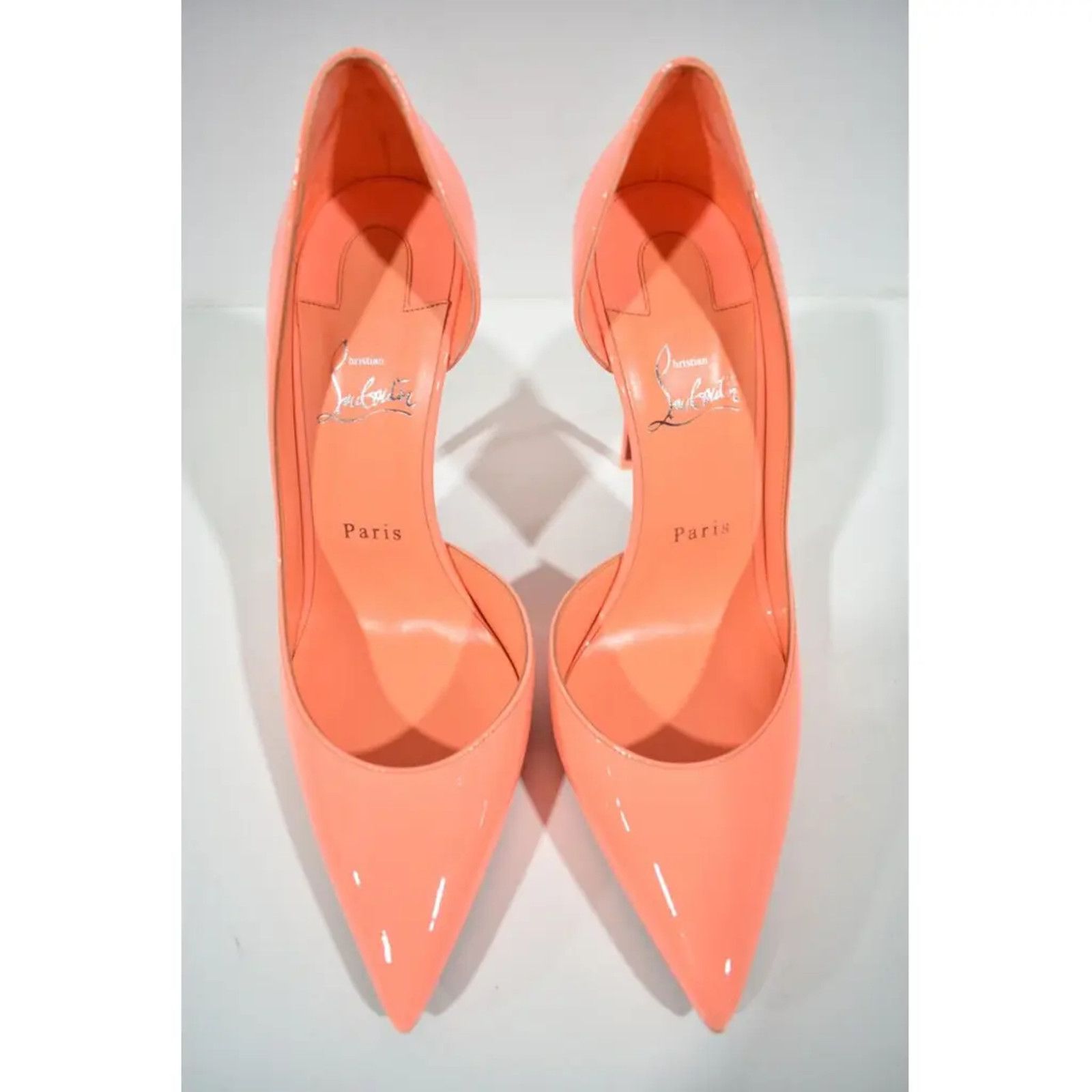 Christian Louboutin Iriza 100 Drag Orange Patent Leather D'Orsay Heel Pump 37.5 Size US 7.5 / IT 37.5 - 6 Thumbnail