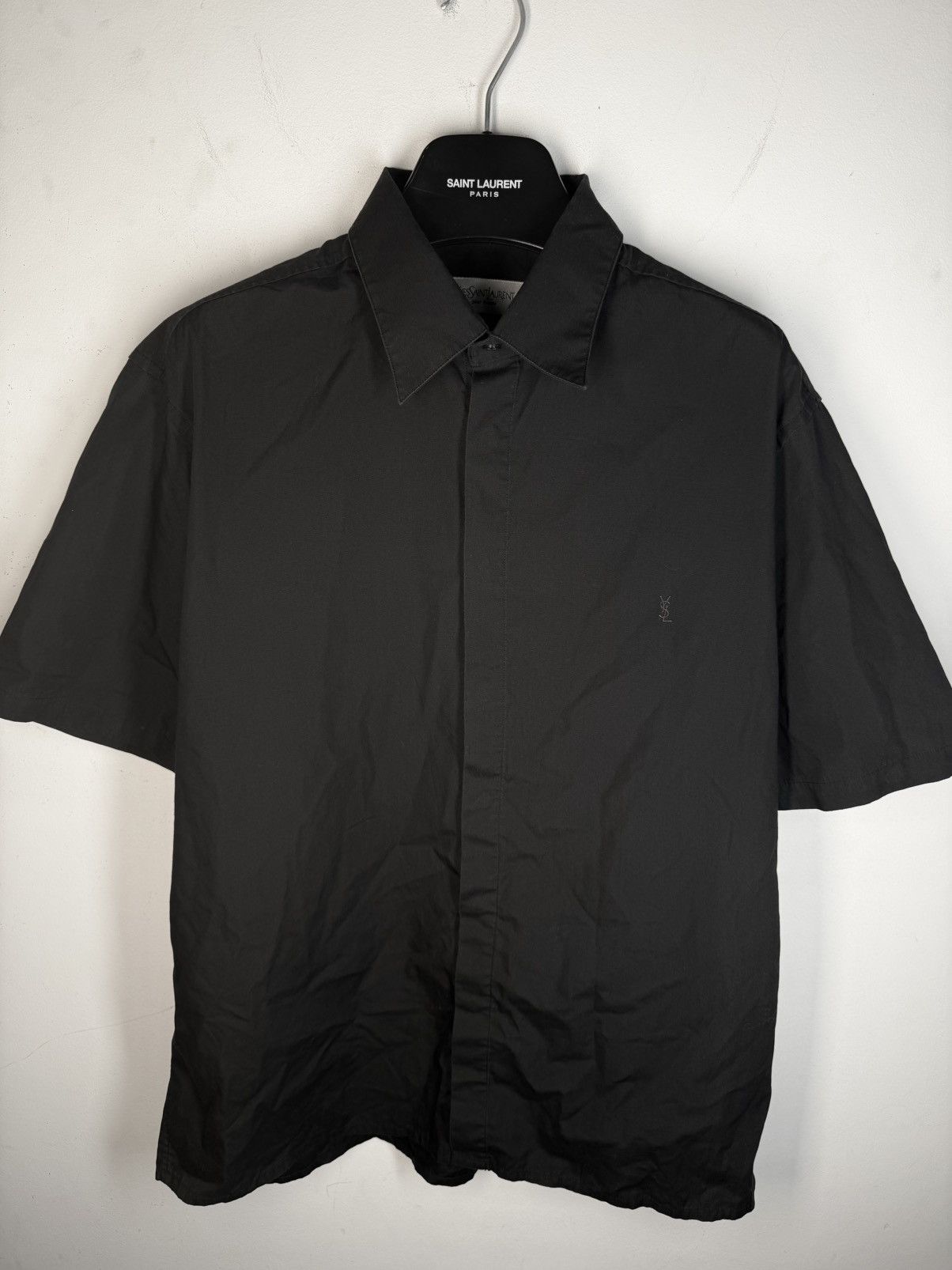 Yves Saint Laurent Black YSL Shirt Button Up Short Sleeve Vintage Collar y2k Size US L / EU 52-54 / 3 - 3 Thumbnail
