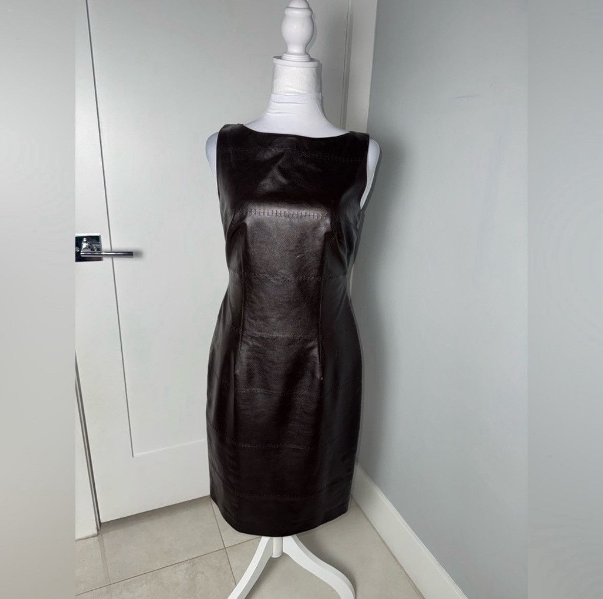 Other David Meister Brown Leather Sheath Dress/Size 4 Size S / US 4 / IT 40 - 2 Thumbnail