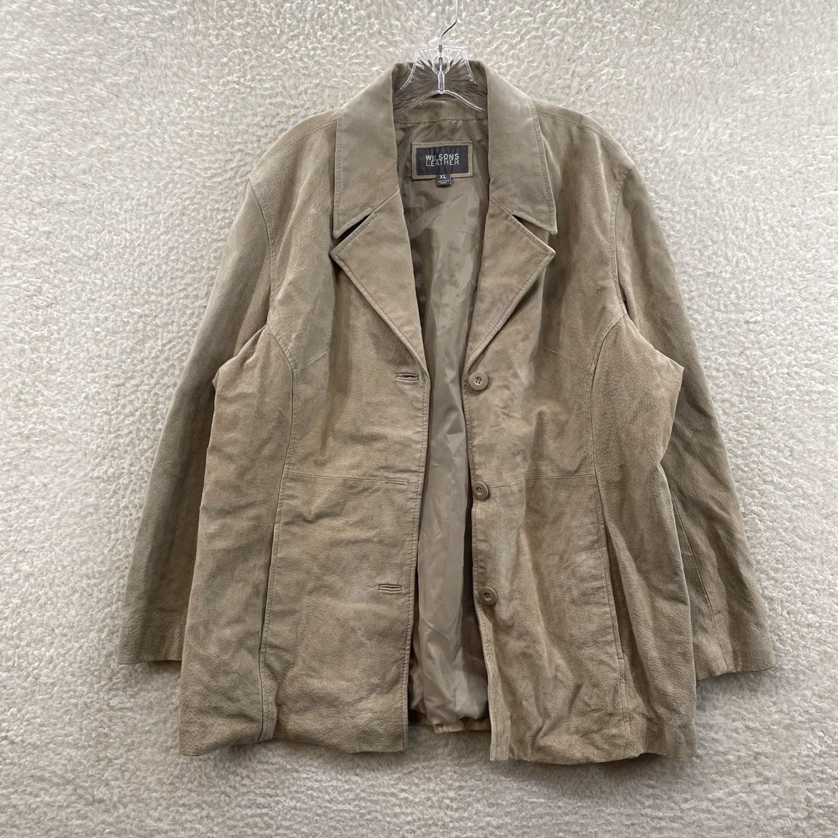 Vintage VINTAGE Wilsons Leather Jacket XL Womens Tan Beige Suede Lined Pockets Buttons Size XL / US 12-14 / IT 48-50 - 2 Thumbnail