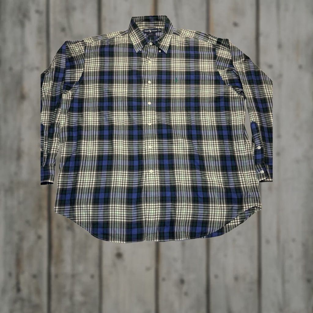 Ralph Lauren Ralph Lauren Blake Shirt Mens Green Pony Houndstooth Plaid Flannel Cotton XL Button-Up Long Sleeve Collared Embroidered Multicolor Size US XL / EU 56 / 4 - 1 Thumbnail