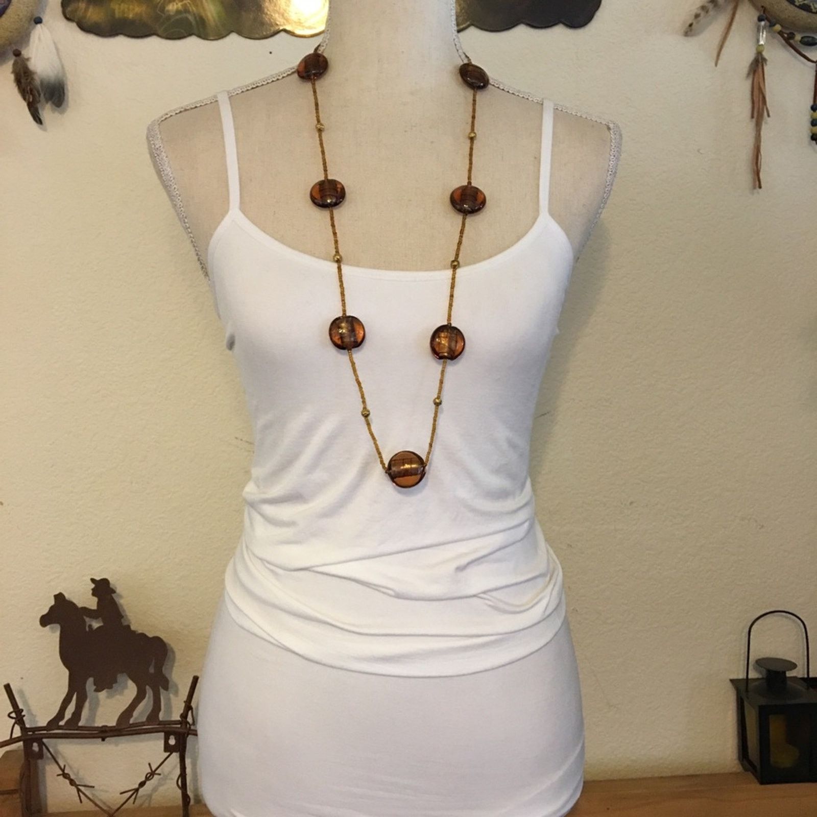 Vintage Vintage amber glass beads gold seed bead necklace Size ONE SIZE - 4 Thumbnail