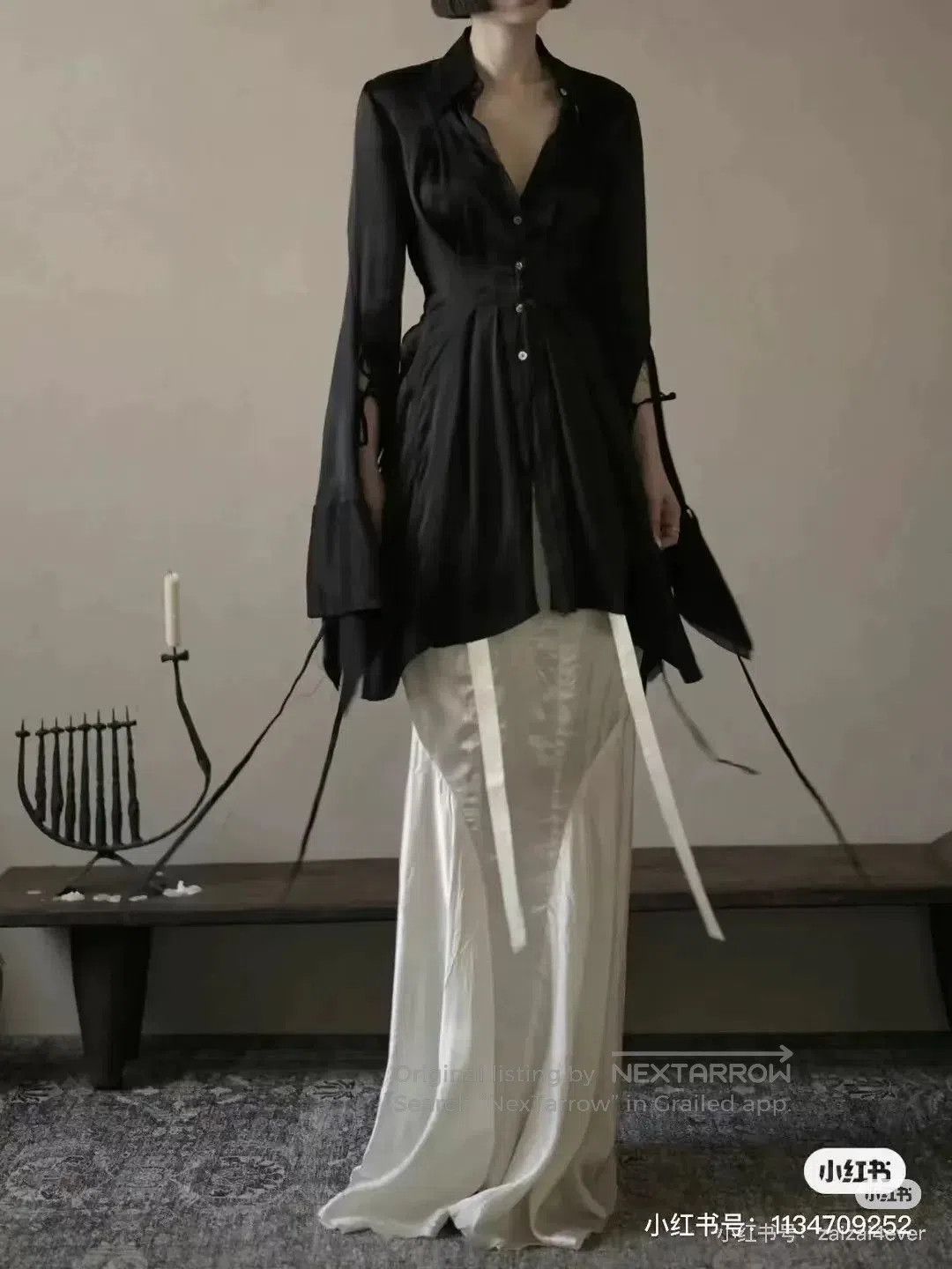 Japanese Brand Designer Silk Tie Blouse Cover-up. Size S / US 4 / IT 40 - 1 Thumbnail
