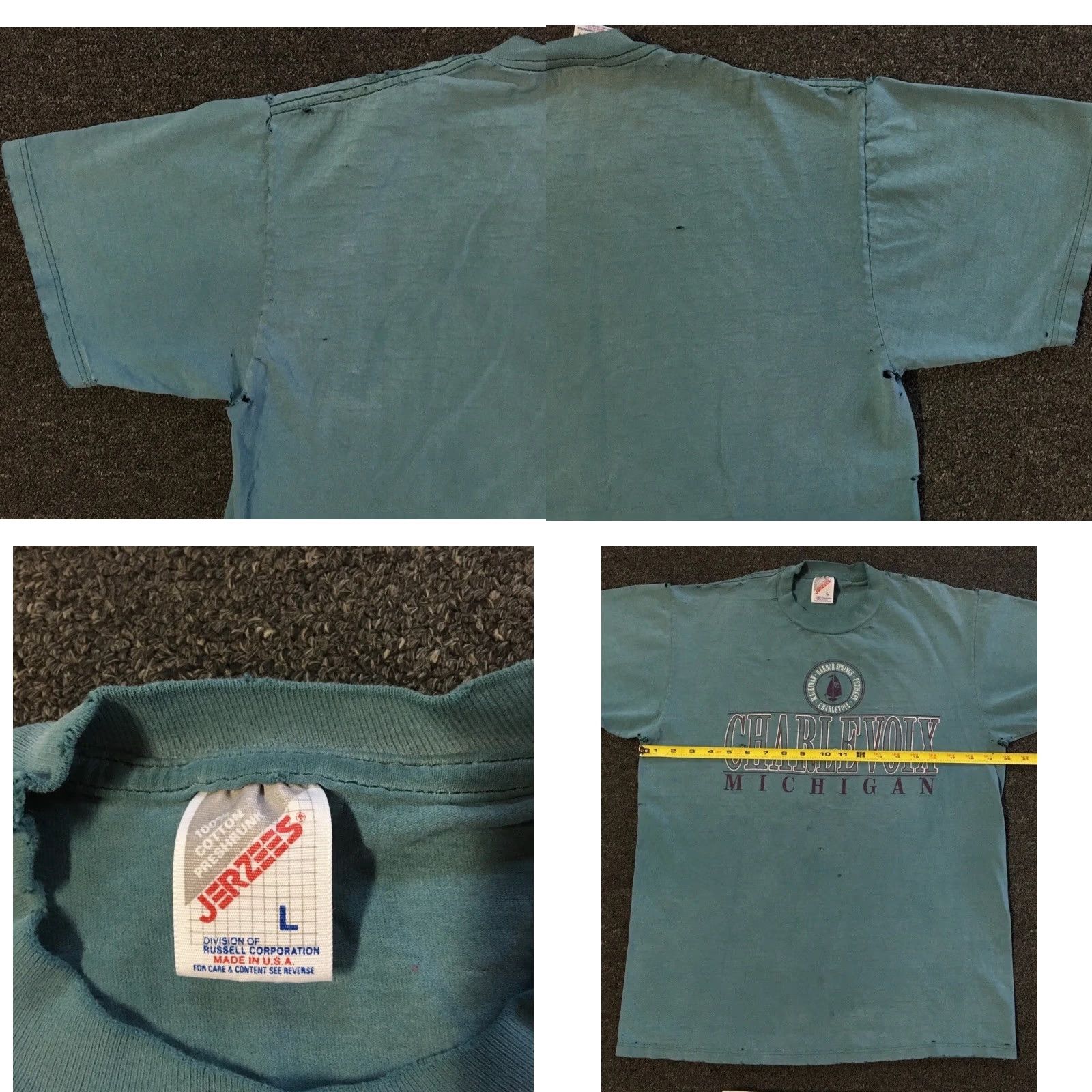 Thrasher VINTAGE Destroyed T-Shirt Men S Blue 90s Michigan Charlevoix Thrashed Faded Distressed 80s Punk Grunge Surf Skate USA Blood/Spotting? Size US S / EU 44-46 / 1 - 10 Thumbnail