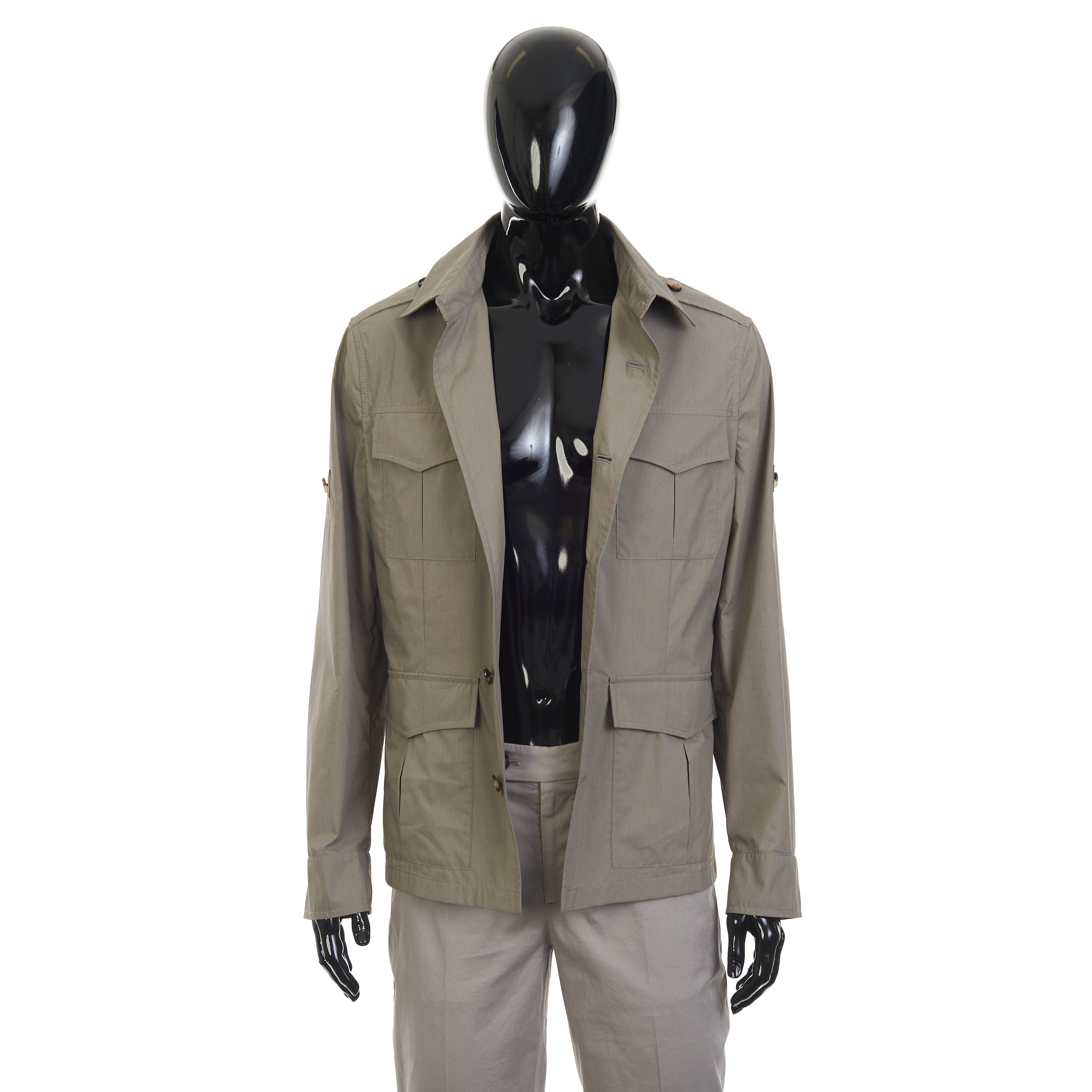Brunello Cucinelli Khaki Waterproof Jacket - Cotton Canvas, Multi Pockets Size US L / EU 52-54 / 3 - 10 Thumbnail