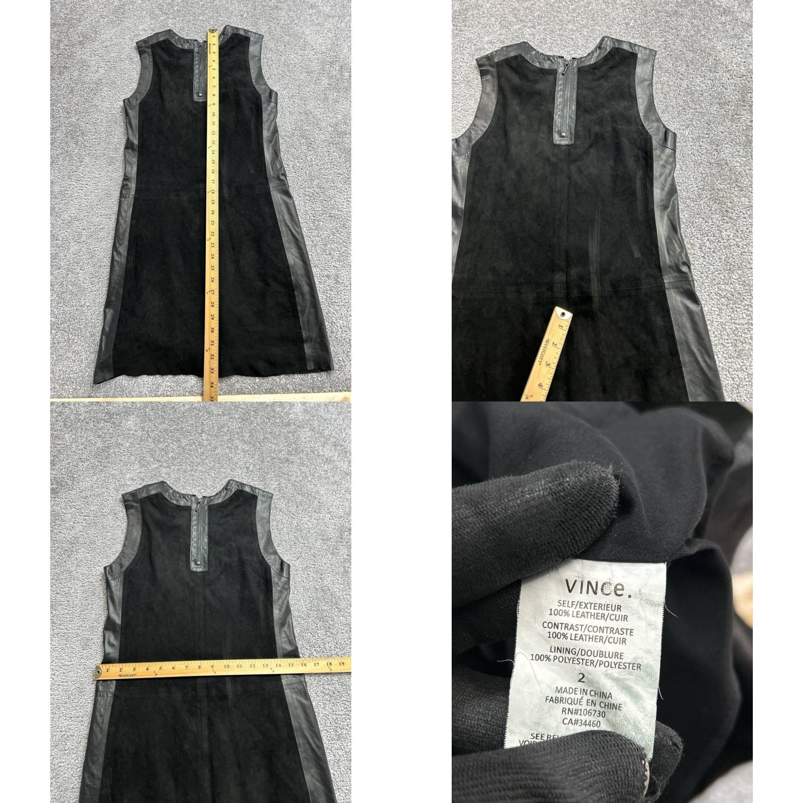 Vince Vince Shift Dress Womens 2 Black Back Zip Crew Neck Party Dress Leather Suede Pockets Vintage No Size XS / US 0-2 / IT 36-38 - 8 Thumbnail