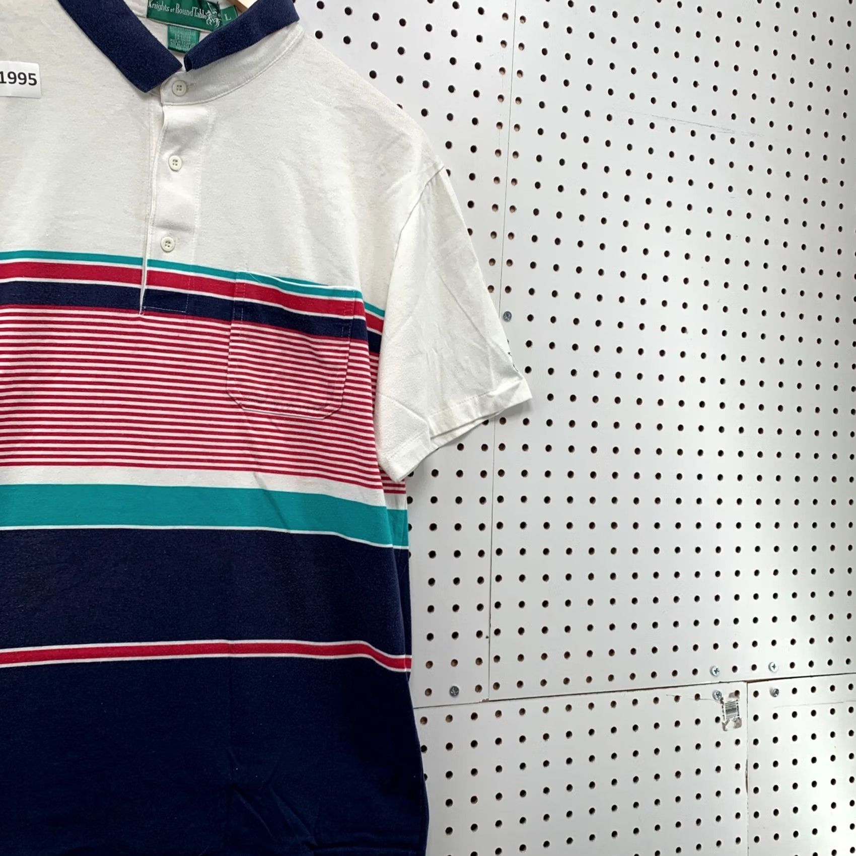 Vintage Knights Of Round Table Polo Shirt White Red Blue Striped Mens Large 21x28.5 Size US L / EU 52-54 / 3 - 4 Thumbnail