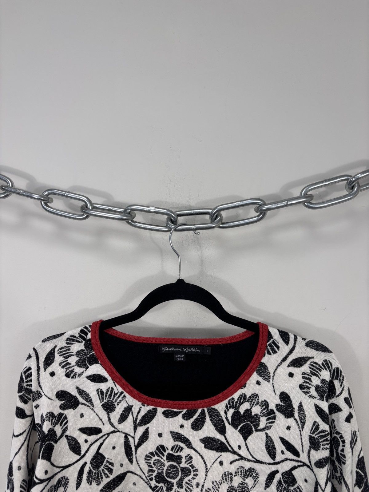 Gudrun Sjoden Gudrun Sjoden Women’s White/Black Floral Cotton Sweater Top Size L / US 10 / IT 46 - 3 Thumbnail