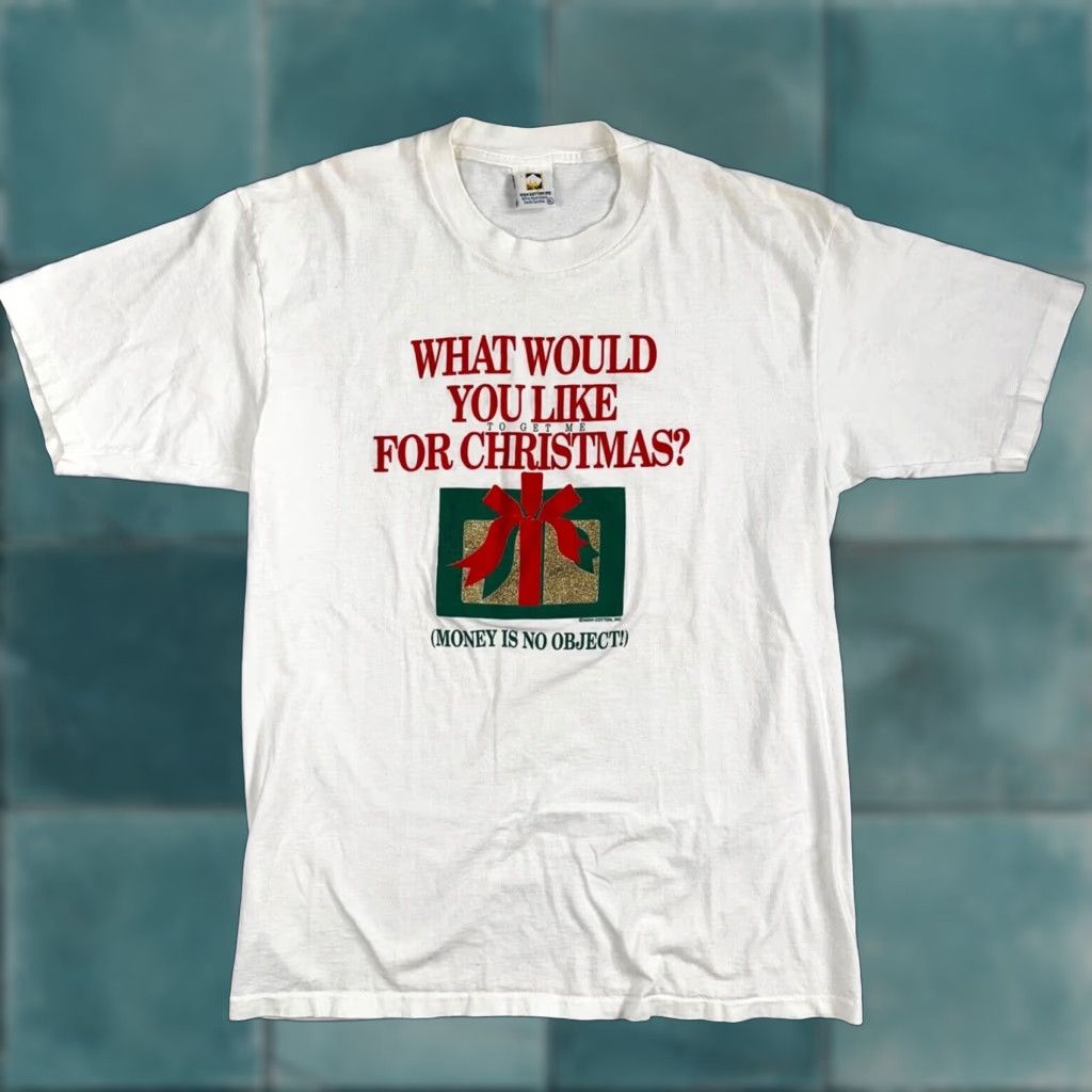 Vintage VINTAGE Christmas T Shirt 90s White XL Short Sleeve Crew Neck Men High Cotton Funny Quote Text Holiday Gift Present Size US XL / EU 56 / 4 - 1 Thumbnail