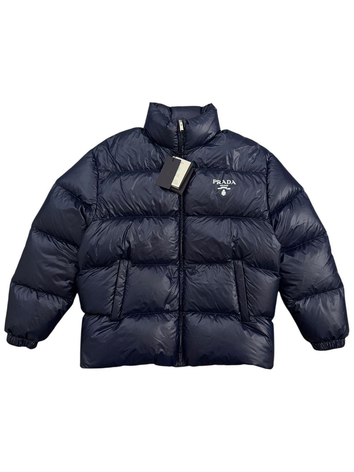 Prada Prada Nylon Navy Logo Print Down Puffer Jacket Size US M / EU 48-50 / 2 - 1 Thumbnail