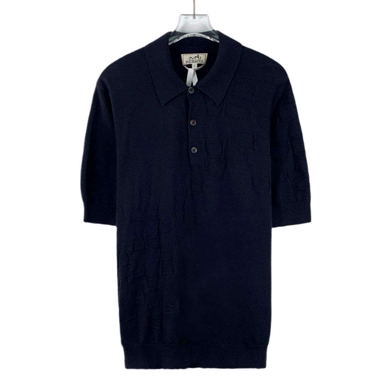 Hermes Navy Blue Cashmere Cotton Blend Short-Sleeve Knitted
