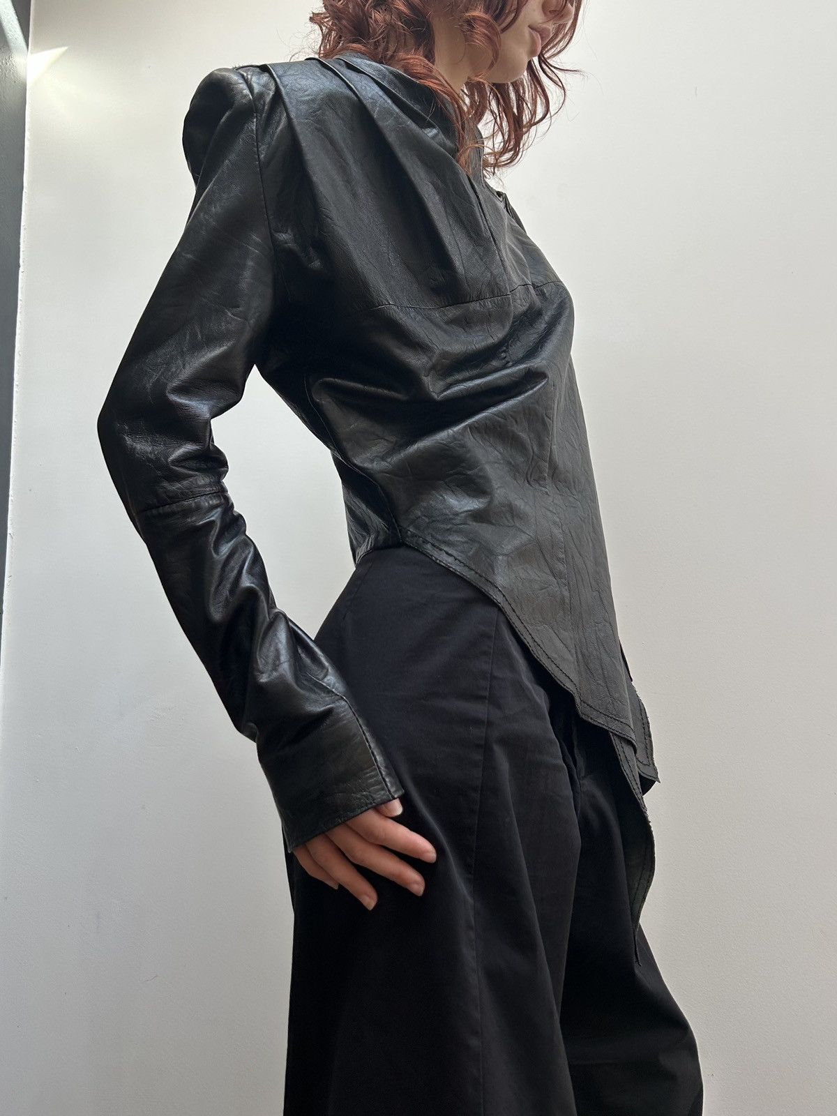 Vintage Vintage avant-garde asymmetric leather jacket Size S / US 4 / IT 40 - 3 Thumbnail