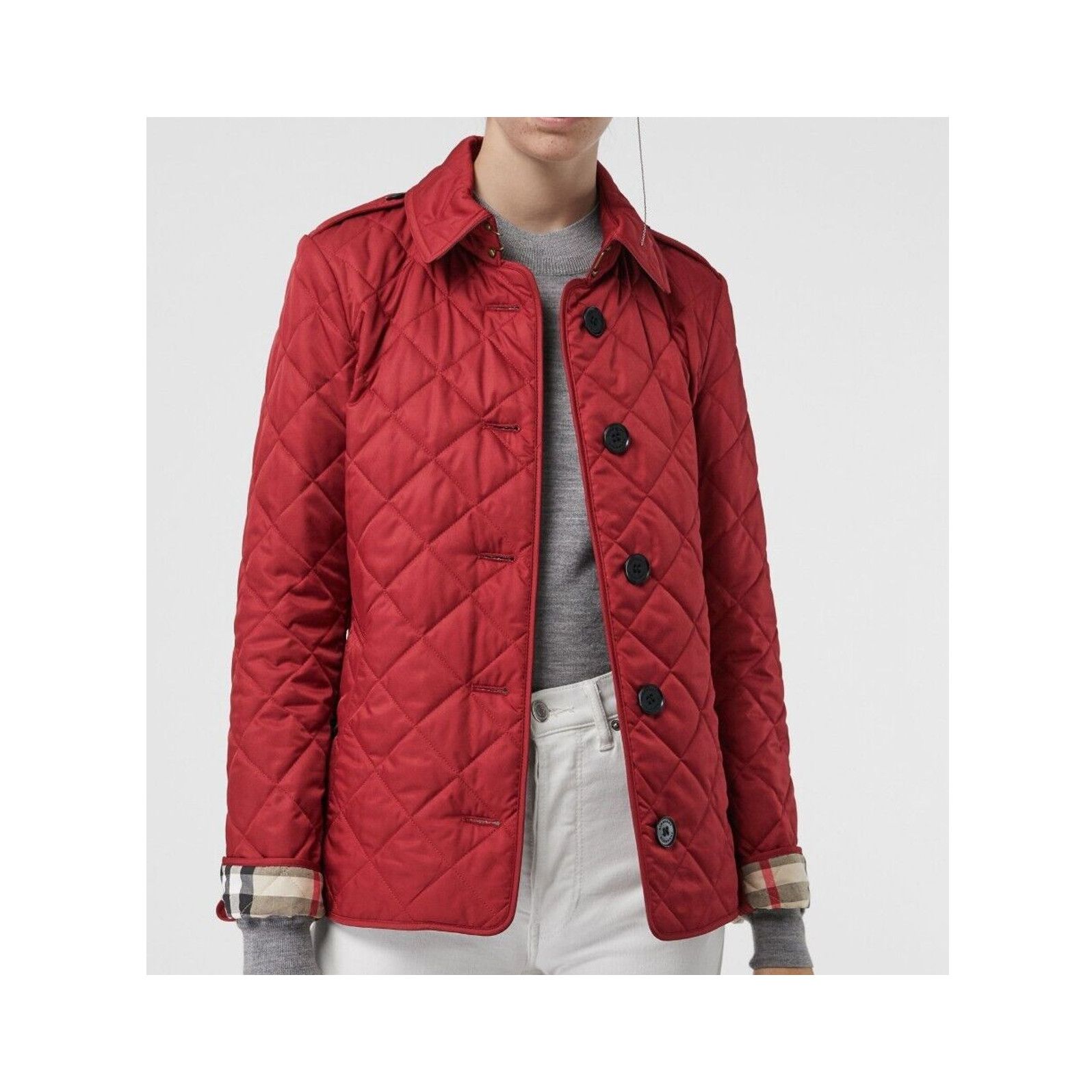 Burberry FRANKBY PARADE RED QUILTED CHECK CUFF SHORT COAT JACKET L Grailed