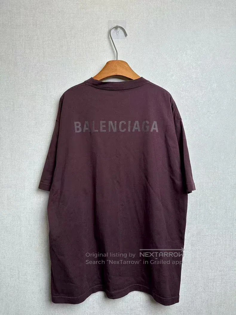 Balenciaga Balenciaga Burgundy Front and Back Letter Printed Short Sl Size US M / EU 48-50 / 2 - 2 Thumbnail