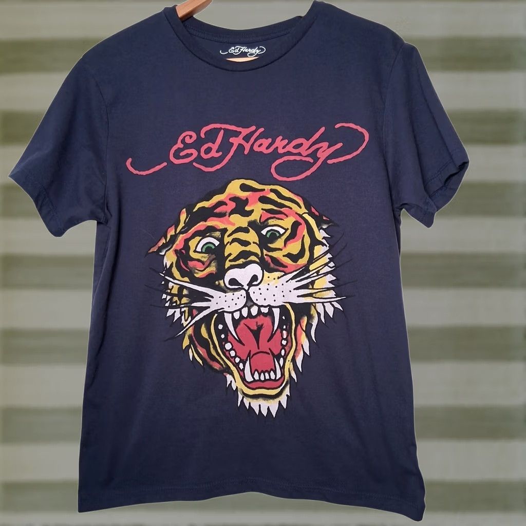 Ed Hardy Ed Hardy T Shirt Men Navy Blue Tiger Face Graphic Y2K Retro Short Sleeve S Blue Tiger Face Graphic T Shirt Mens Short Sleeve Cotton Blend Knit Fabric Size US S / EU 44-46 / 1 - 1 Thumbnail