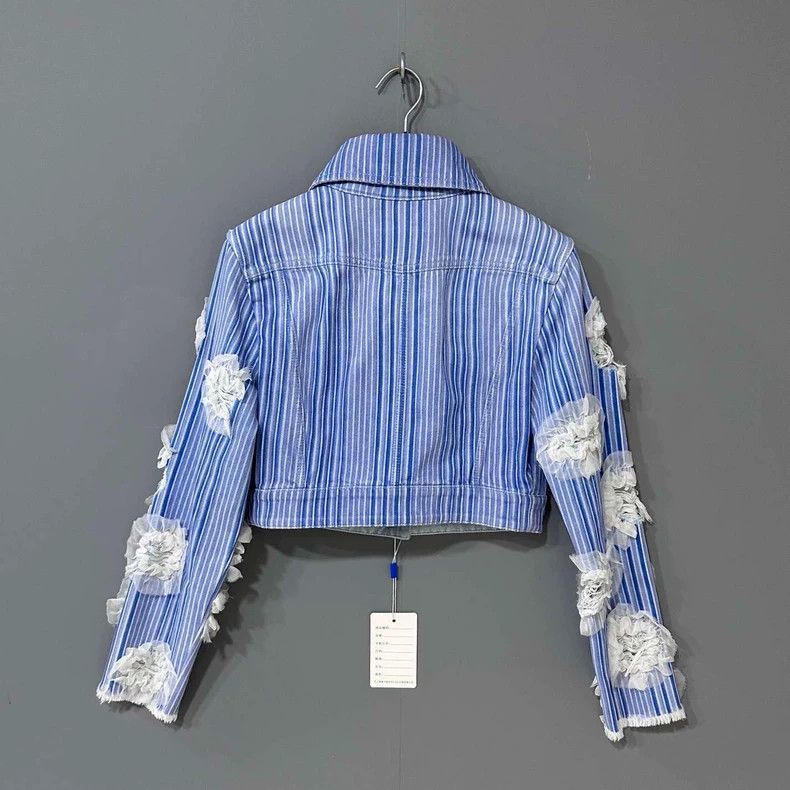 Chanel Chanel Three-dimensional camellia striped denim jacket 2504 Size XXS / US 00 / IT 34 - 4 Thumbnail