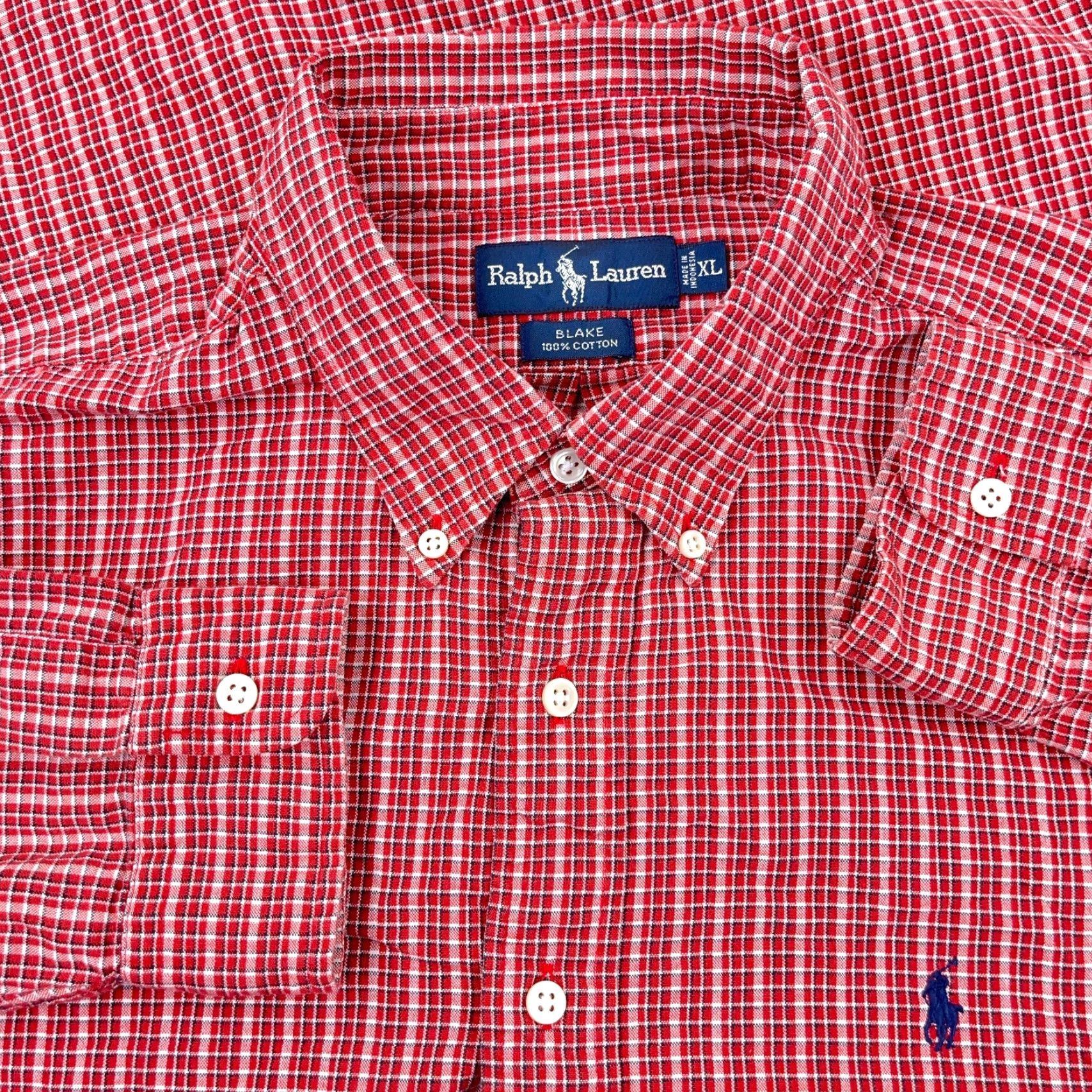 Ralph Lauren Ralph Lauren Shirt Men XL Red Plaid Button-Up Oxford Cloth Blake Blue Pony Adult Size US XL / EU 56 / 4 - 2 Thumbnail