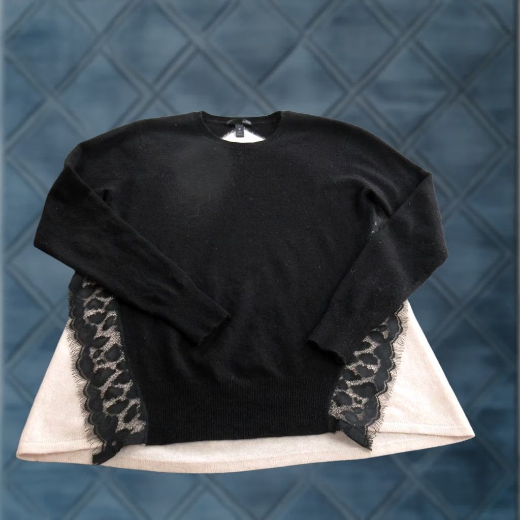 AQUA Aqua Cashmere Sweater Women Large Black Lace Crewneck Pullover | Classic Style Size L / US 10 / IT 46 - 1 Thumbnail
