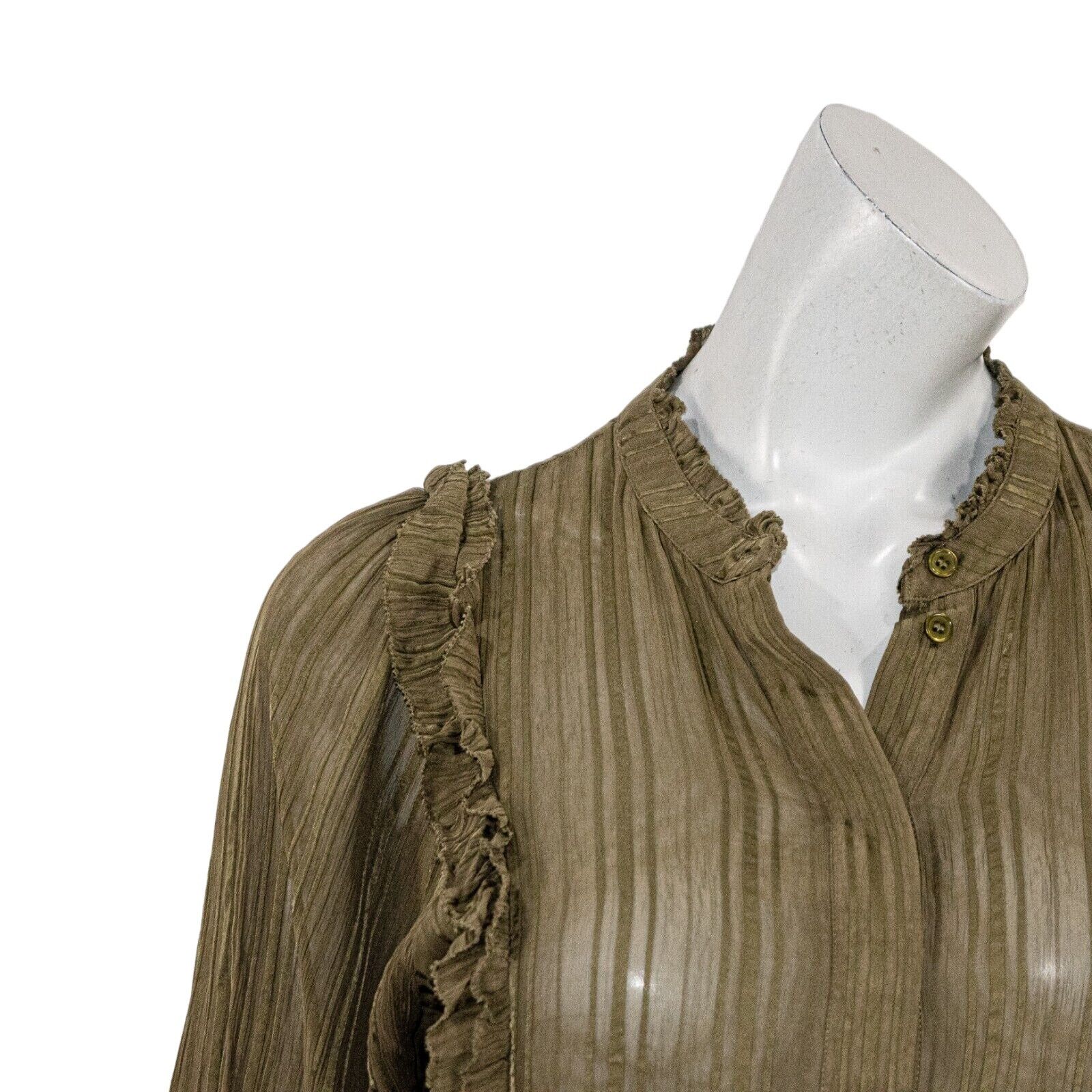Reiss REISS Alandra Sheer Ruffle Blouse 1/2 button in olive green Size XS / US 0-2 / IT 36-38 - 9 Thumbnail