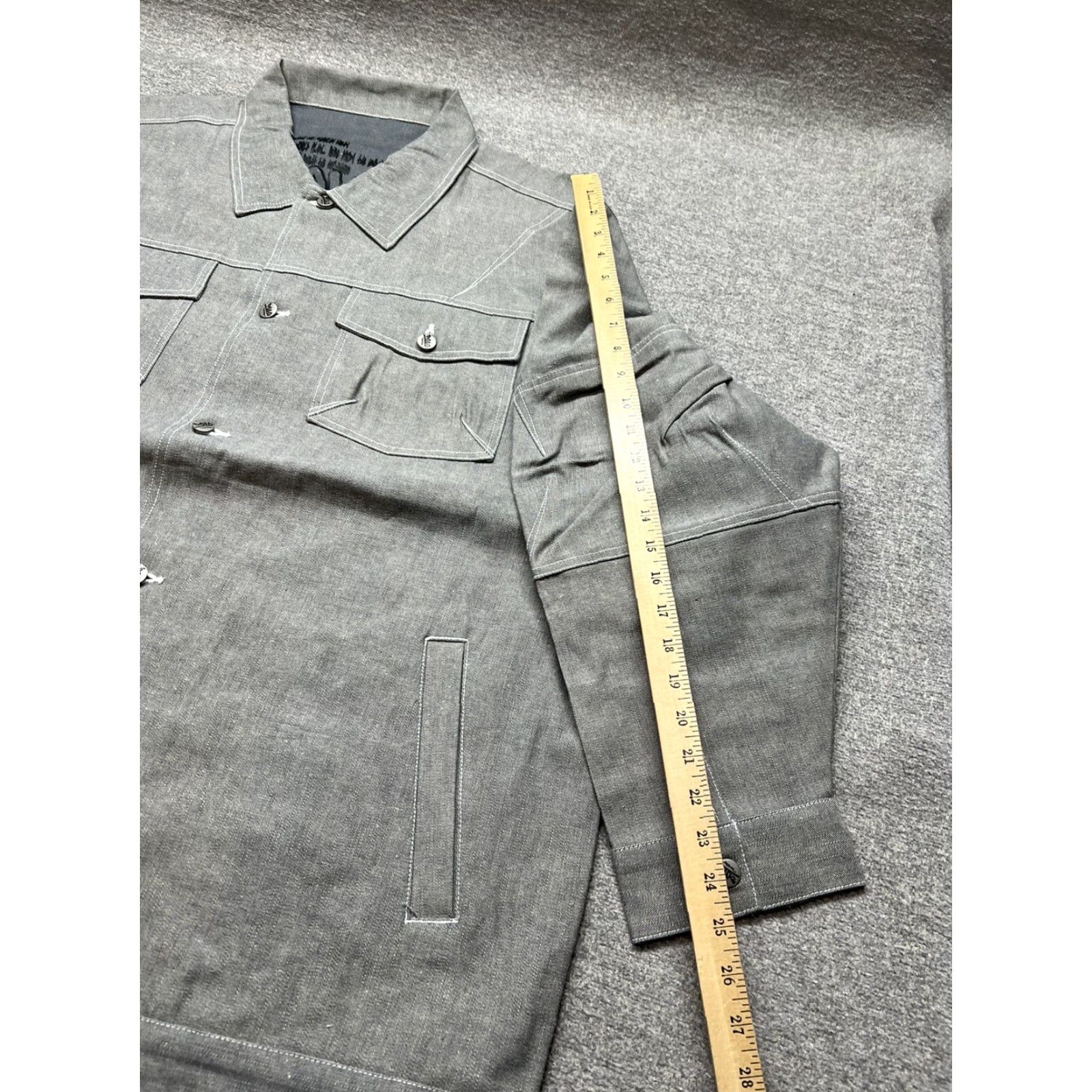 Vintage VINTAGE Solo Semore Denim Jacket 2XL Gray Button Coat Mens Jacket 90s Overcoat NWT Size US 39 - 6 Thumbnail