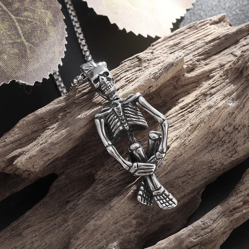 Other Creative Cross Legged Skull Pendant Necklace Size ONE SIZE - 4 Thumbnail