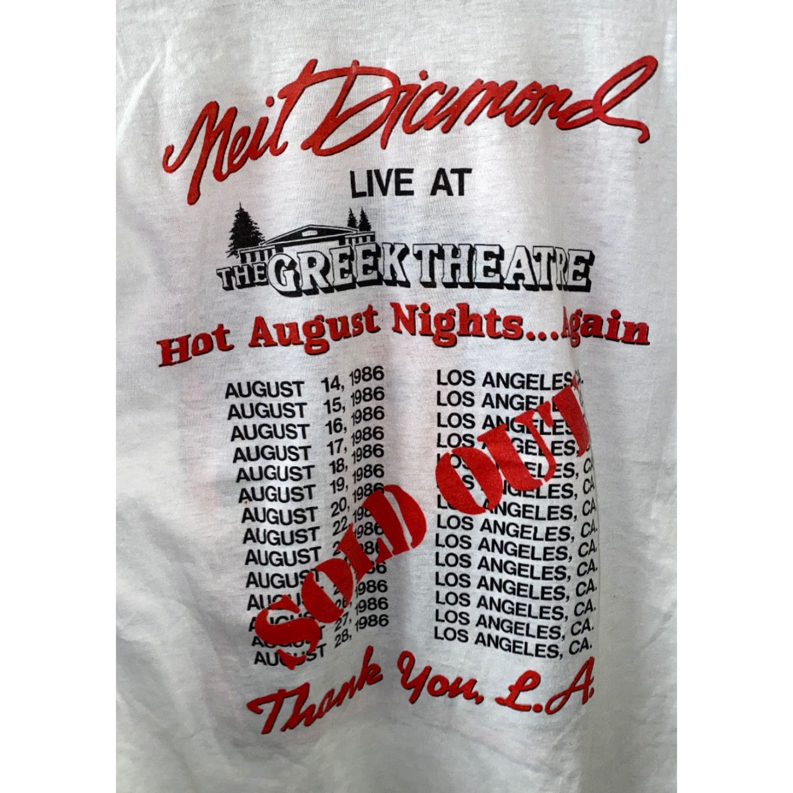 Vintage Vtg 1986 Neil Diamond Mens White THE GREEK THEATRE LA Concert Tour Shirt Size L Size US L / EU 52-54 / 3 - 4 Thumbnail