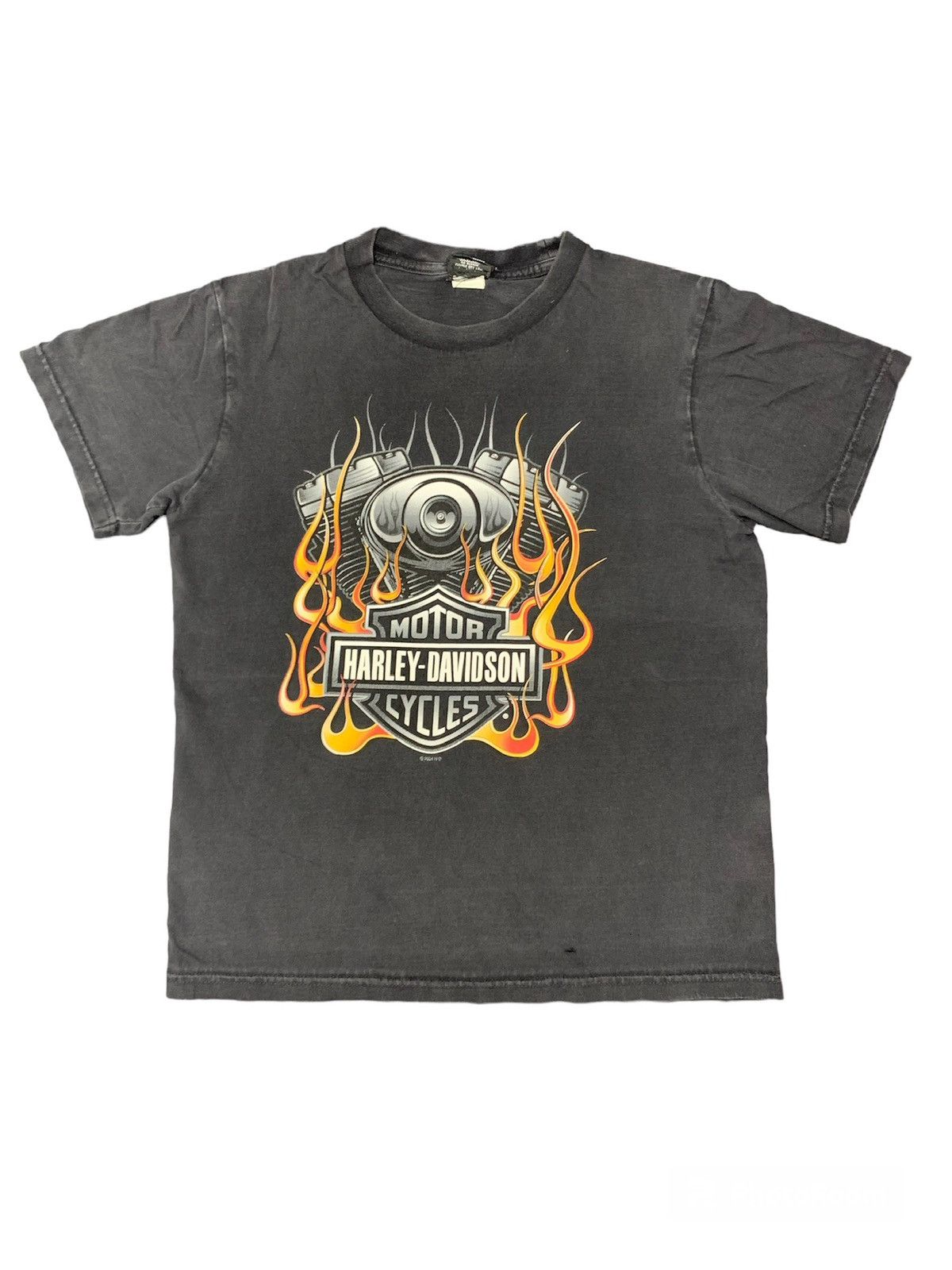 image of Thrashed Faded Fire Engine Harley Davidson Tshirt in Black, Men's (Size Small)