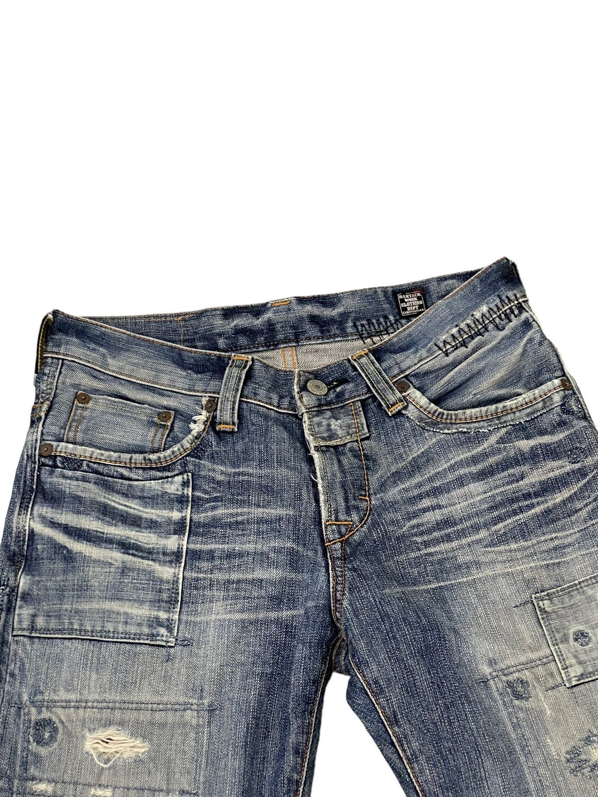 Japanese Brand Boro Jeans Bartacks Japan Patchwork Denim Cropped 7🟦9 Size US 29 - 10 Thumbnail