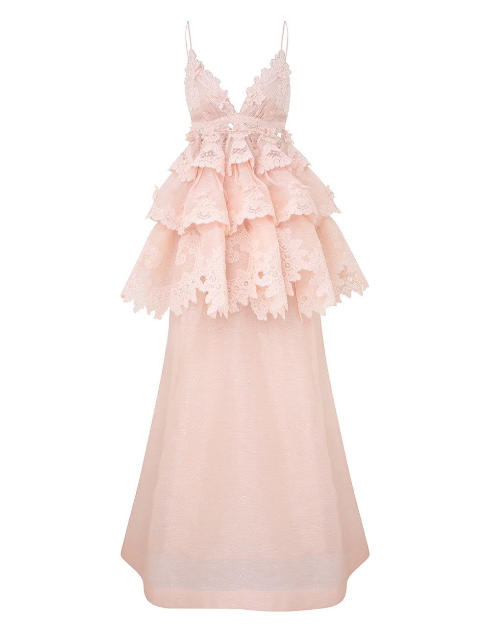 Zimmermann oc11z0925 Crush Tiered Lace Maxi Dress in Pale Pink Size M / US 6-8 / IT 42-44 - 1 Thumbnail