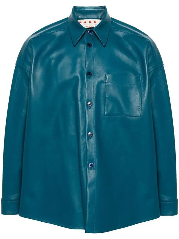 Marni o1w1db11125 Leather Shirt in Blue Size US S / EU 44-46 / 1 - 1 Thumbnail