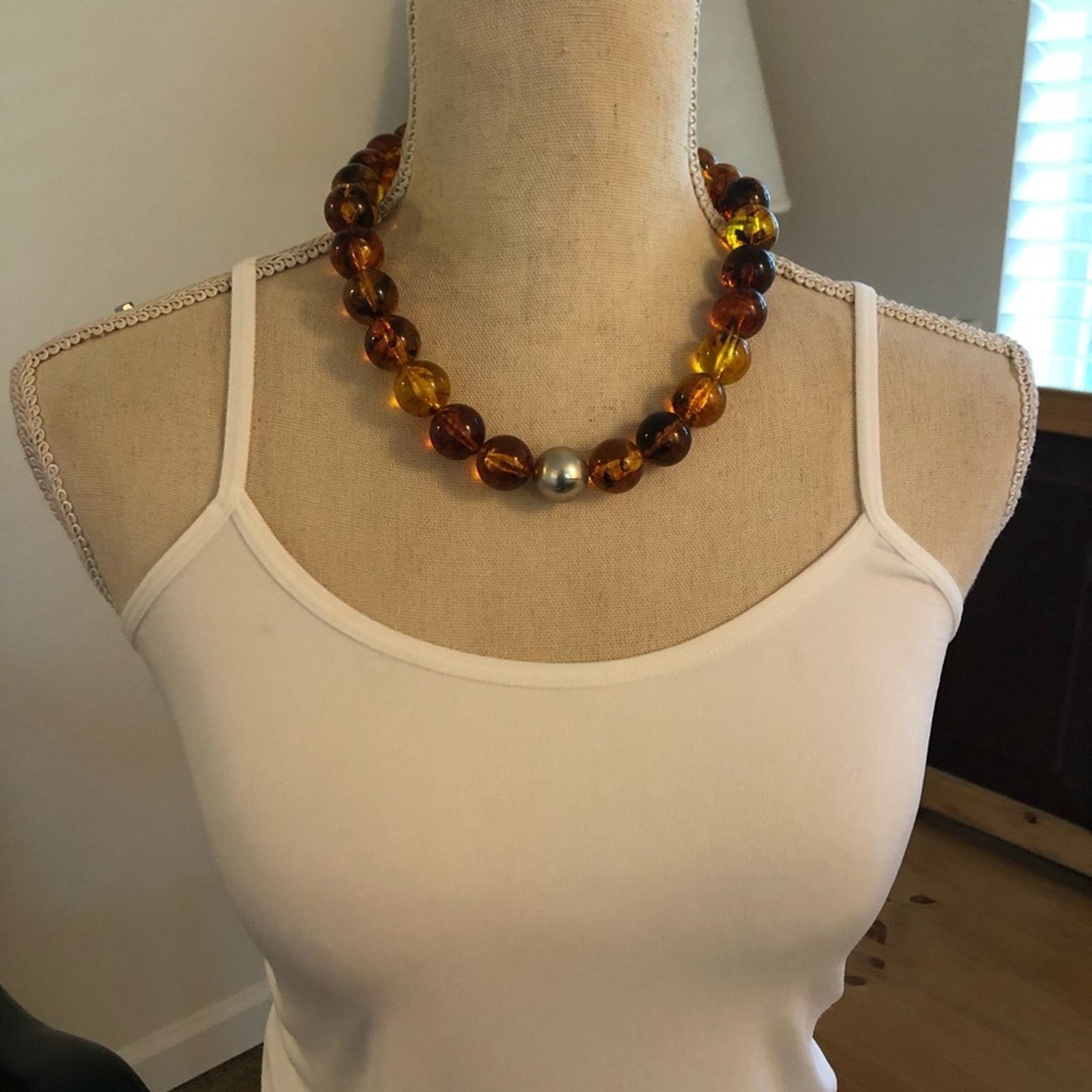 Jewelry Chunky faux amber marble bead statement necklace Size ONE SIZE - 5 Thumbnail