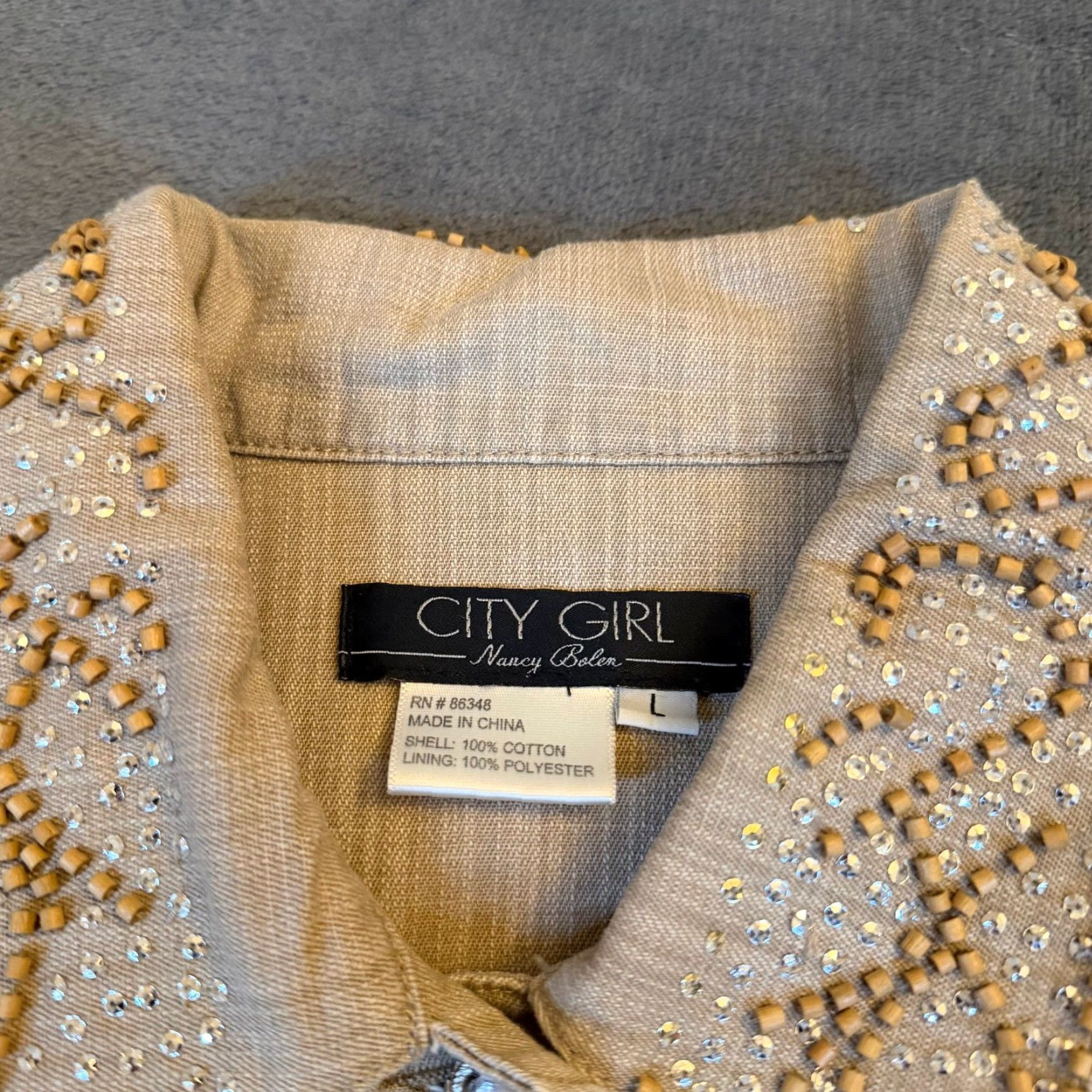 Vintage VINTAGE City Girl Nancy Bolen Tan Beaded Denim Jacket and Pants Set Womens Size Large Size 36" / US 14 / IT 50 - 4 Thumbnail