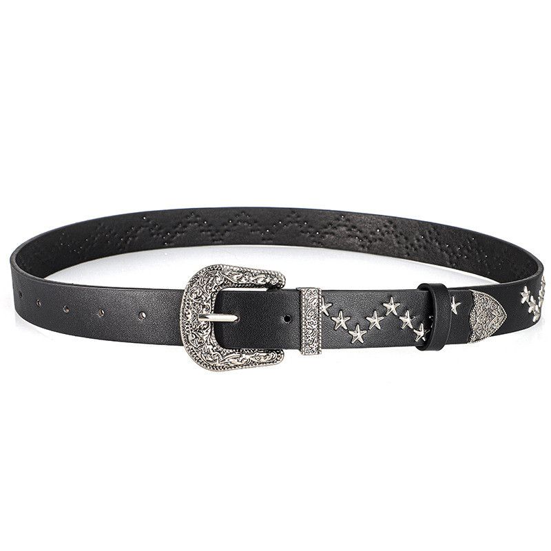 Jewelry Pentagram Rivet Vintage Carved Buckle PU Belt Size ONE SIZE - 6 Thumbnail