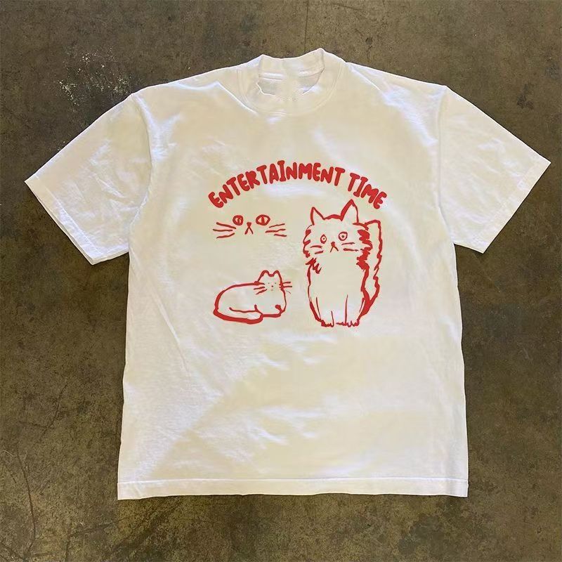 Japanese Brand White washed vintage cat print t-shirt Size US M / EU 48-50 / 2 - 1 Thumbnail