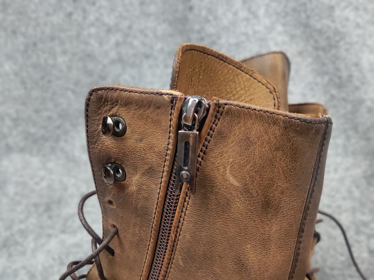 Lemargo Design Combat Leather Brown Lace Up Zip Womens Boots