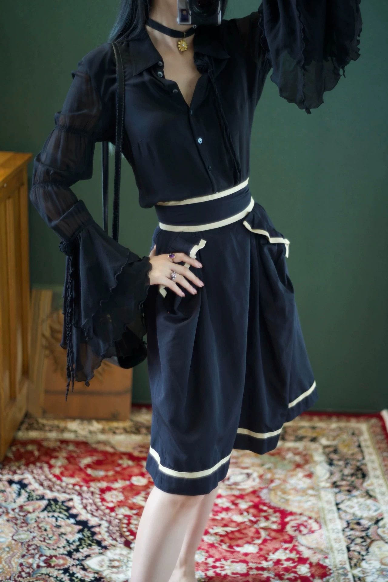 Yves Saint Laurent YSL Silk-Cotton Blend Color Blocked Umbrella Skirt XS Size 25" / US 0 / IT 36 - 3 Thumbnail