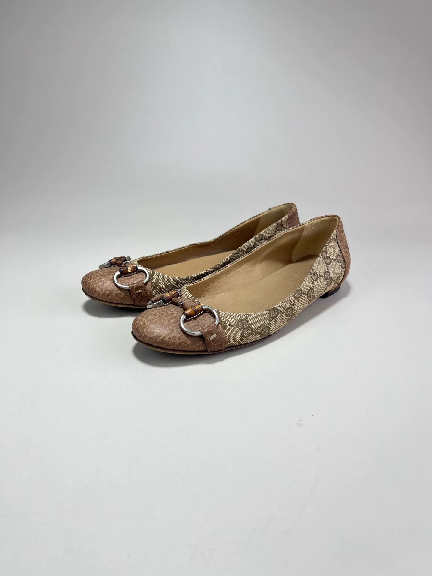 Gucci GUCCI Brown GG Monogram Horsebit Flats Size US 7 / IT 37 - 1 Thumbnail